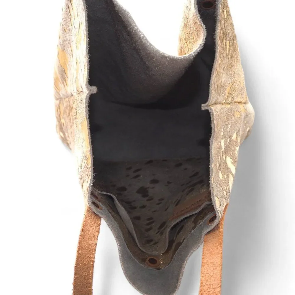 Remnant The‎ Rambler Leather Cream/ Brown / Gold Hide Bag Purse 15